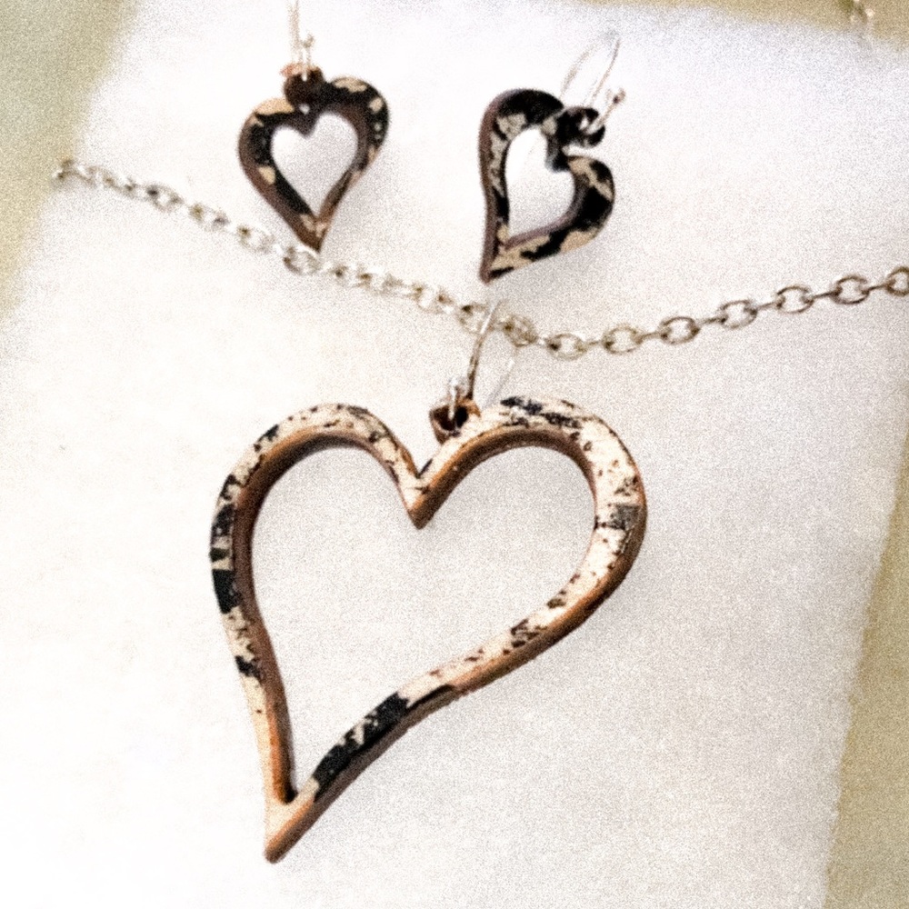 Handmade Lasercut Wooden Heart Necklace & Earrings